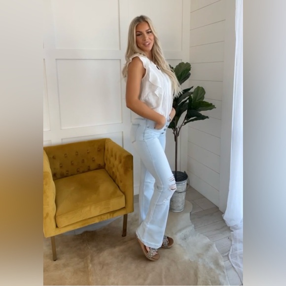 KanCanLight Wash Button Fly Distressed Flare Leg Jeans Brand New - Picture 6 of 10